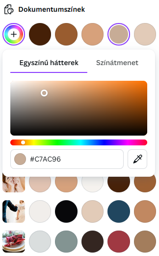 Ha moodboardot készítesz, a képekből kinyerheted a leggyakrabban megjelenő színeket és tipográfiai elemeket. Illessz be egy alakzatot (kört, négyzetet), majd állítsd át a színét arra, amit ki szeretnél emelni. Canvában a bal oldali eszköztárban egyesével megnézheted a képek színeit, de a pipetta eszközzel te is kiválaszthatod, ami neked tetszik.